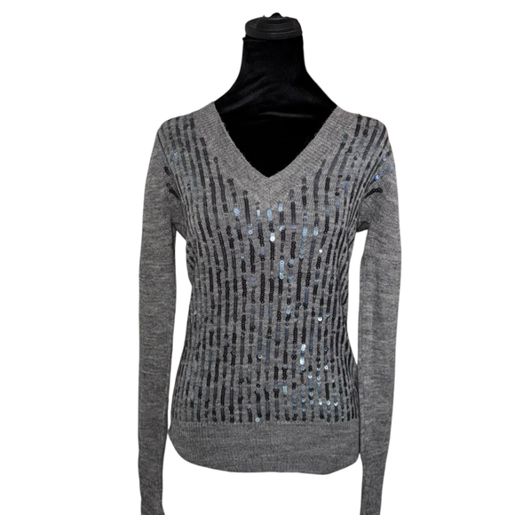 J. Crew Alpaca Wool blend Sweater Size S Gray Sequin V-Neck - Picture 1 of 8